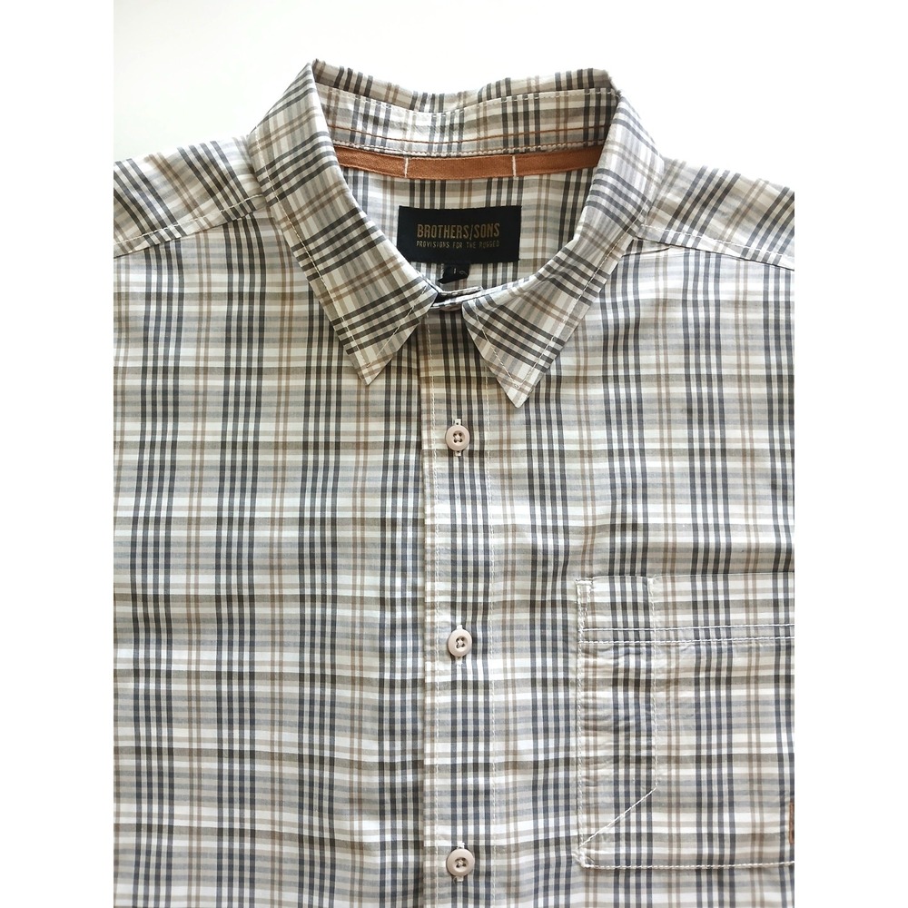 Brothers & Sons Provisions for the Rugged Tan & Gray Plaid LS Men's Shirt Size L